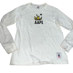 Bape White Banana Peel and Monkey Long Sleeve Medium